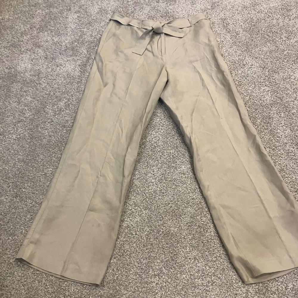 East 5th Womens 8 Tan Linen Rayon Blend Wide Leg Tie Waist Dress Pants Safari